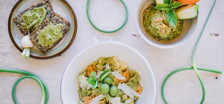 Garlic Scape Pesto with Spinach and Pistachios